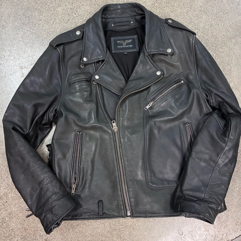 Wilsons Leather Black Motorcycle Biker Jacket